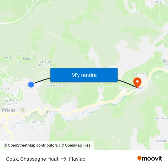 Coux, Chassagne Haut to Flaviac map