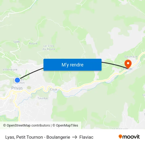 Lyas, Petit Tournon - Boulangerie to Flaviac map