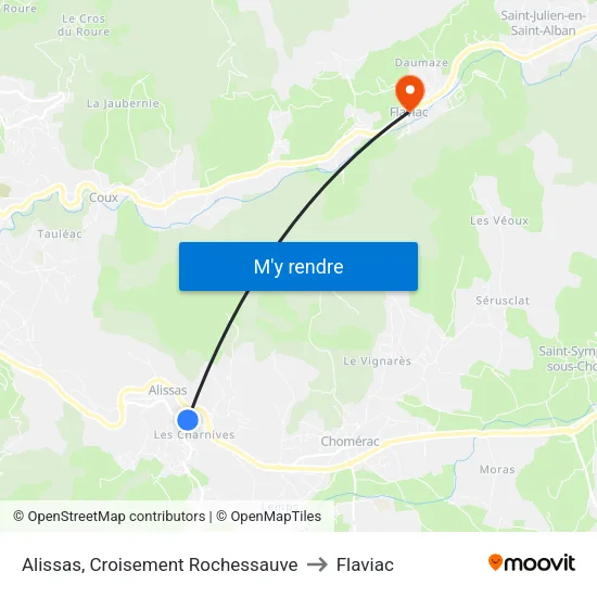 Alissas, Croisement Rochessauve to Flaviac map
