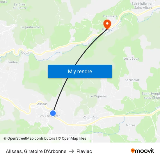 Alissas, Giratoire D'Arbonne to Flaviac map