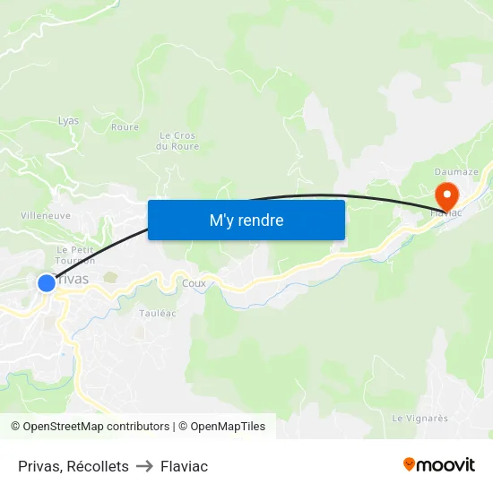 Privas, Récollets to Flaviac map