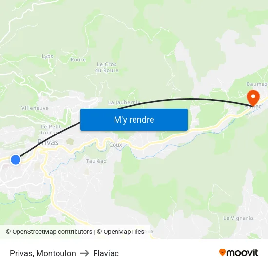 Privas, Montoulon to Flaviac map