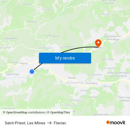 Saint-Priest, Les Mines to Flaviac map