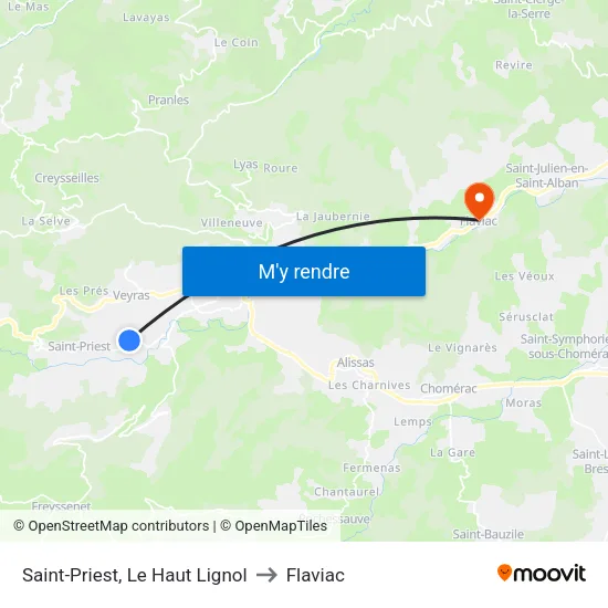 Saint-Priest, Le Haut Lignol to Flaviac map