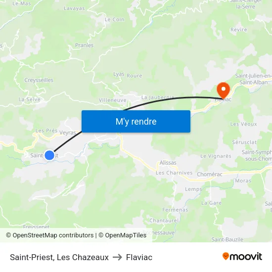 Saint-Priest, Les Chazeaux to Flaviac map