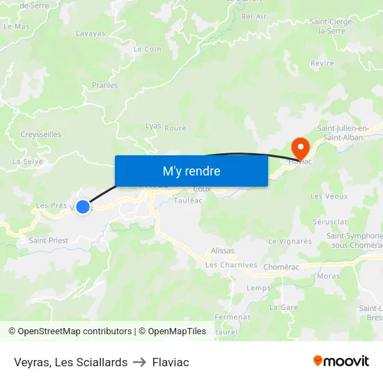 Veyras, Les Sciallards to Flaviac map