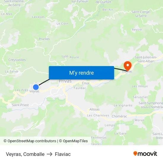 Veyras, Comballe to Flaviac map