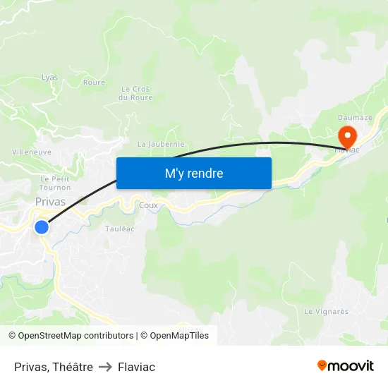 Privas, Théâtre to Flaviac map