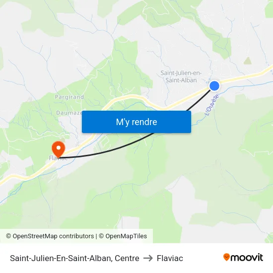 Saint-Julien-En-Saint-Alban, Centre to Flaviac map