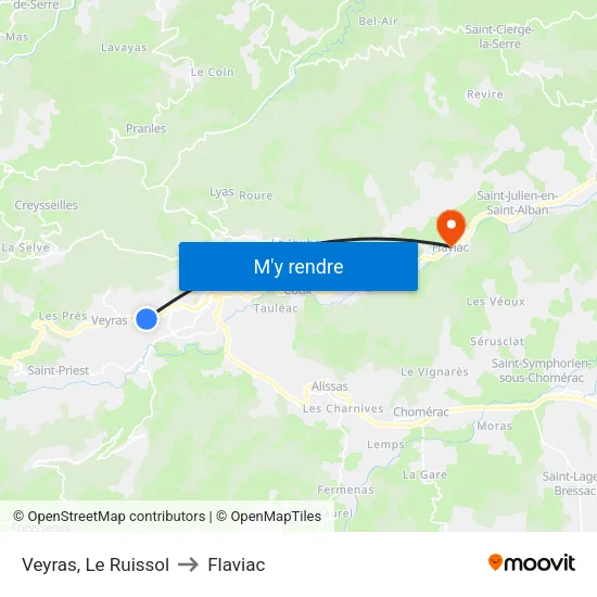 Veyras, Le Ruissol to Flaviac map