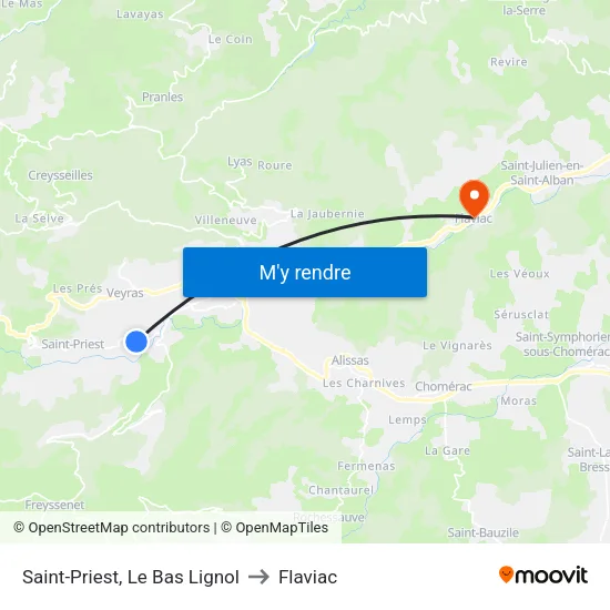 Saint-Priest, Le Bas Lignol to Flaviac map