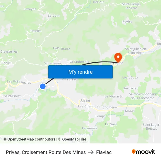 Privas, Croisement Route Des Mines to Flaviac map