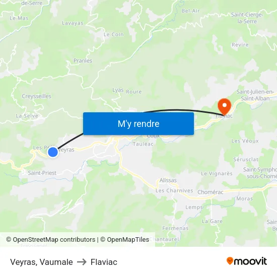 Veyras, Vaumale to Flaviac map