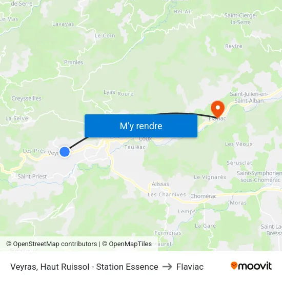 Veyras, Haut Ruissol - Station Essence to Flaviac map