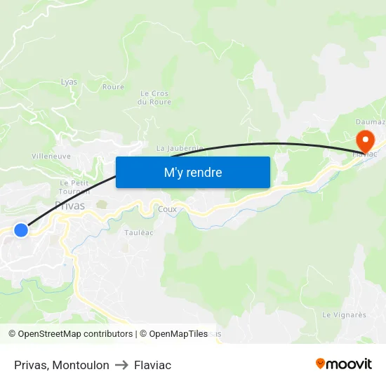 Privas, Montoulon to Flaviac map