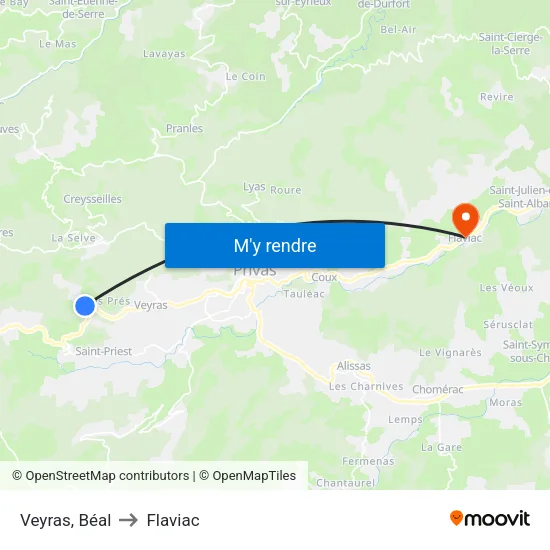Veyras, Béal to Flaviac map