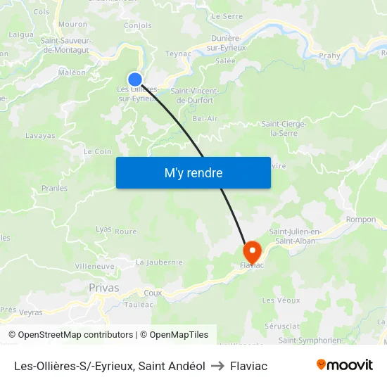 Les-Ollières-S/-Eyrieux, Saint Andéol to Flaviac map