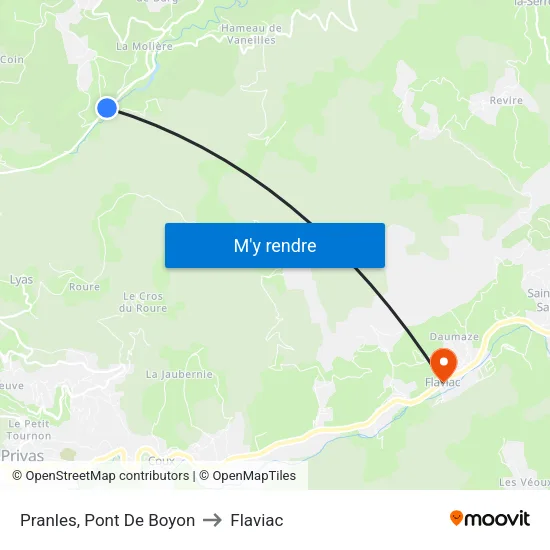 Pranles, Pont De Boyon to Flaviac map