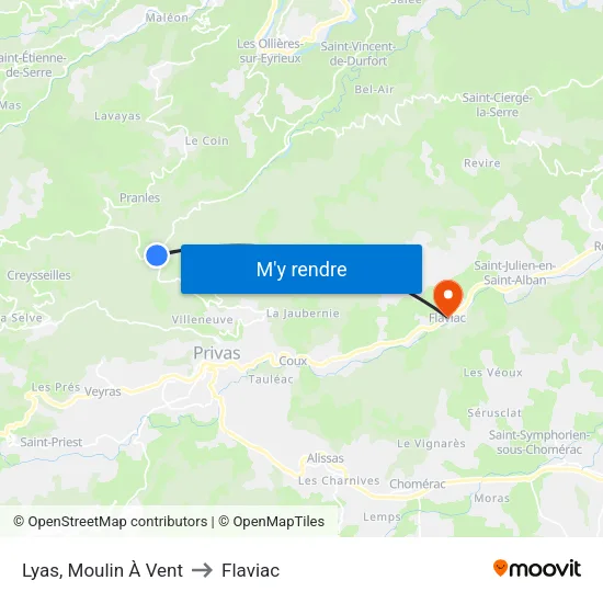 Lyas, Moulin À Vent to Flaviac map