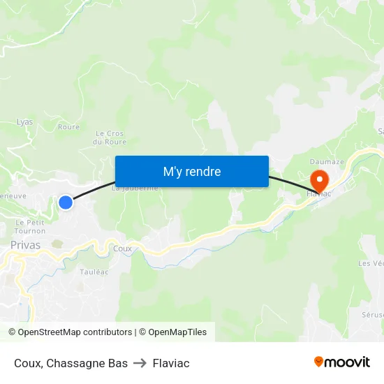 Coux, Chassagne Bas to Flaviac map