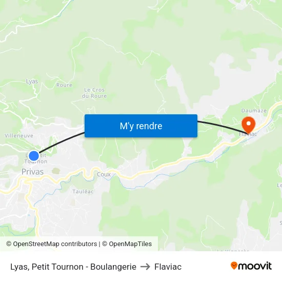 Lyas, Petit Tournon - Boulangerie to Flaviac map