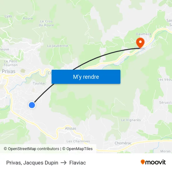 Privas, Jacques Dupin to Flaviac map
