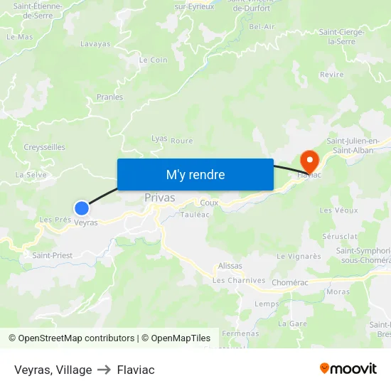 Veyras, Village to Flaviac map