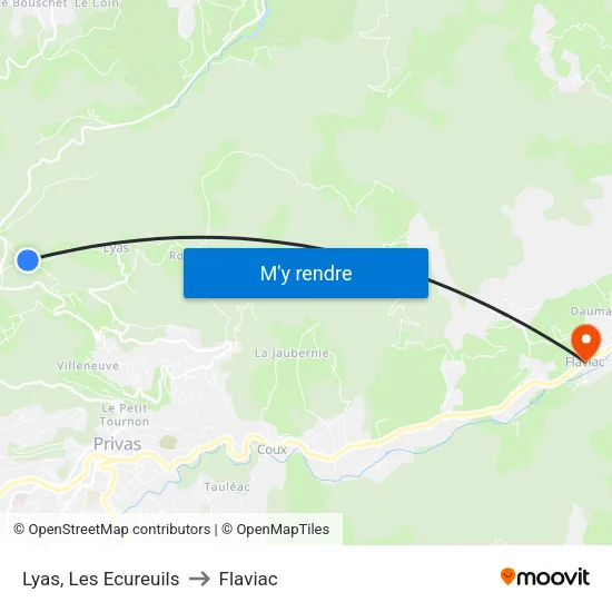 Lyas, Les Ecureuils to Flaviac map