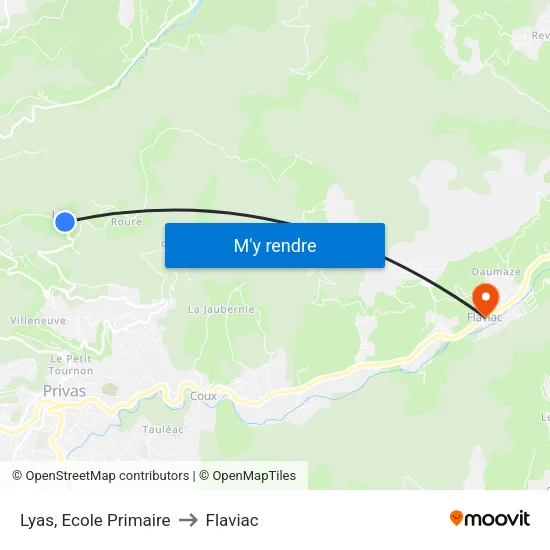 Lyas, Ecole Primaire to Flaviac map