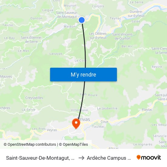 Saint-Sauveur-De-Montagut, Le Moulinon to Ardèche Campus Connecté map