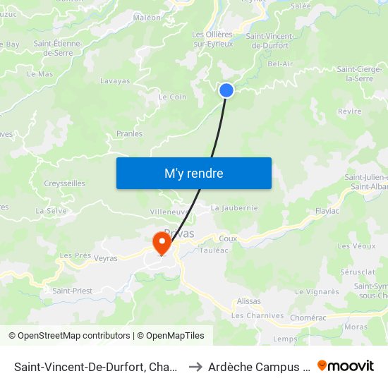 Saint-Vincent-De-Durfort, Chambon De Bavas to Ardèche Campus Connecté map