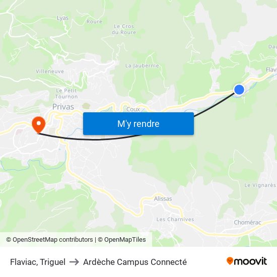 Flaviac, Triguel to Ardèche Campus Connecté map