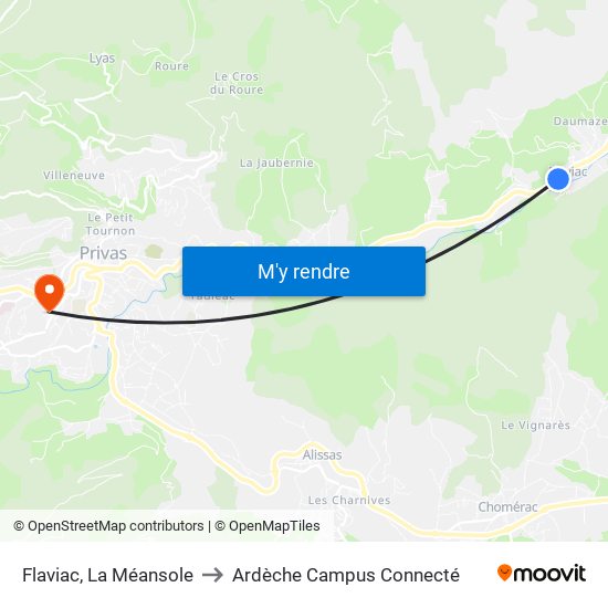 Flaviac, La Méansole to Ardèche Campus Connecté map