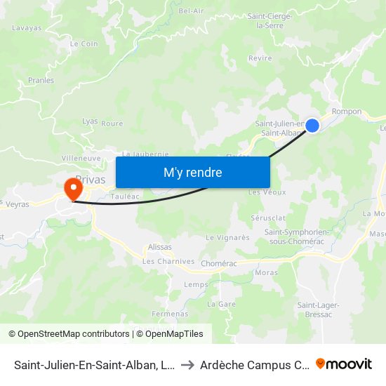 Saint-Julien-En-Saint-Alban, La Barnaude to Ardèche Campus Connecté map