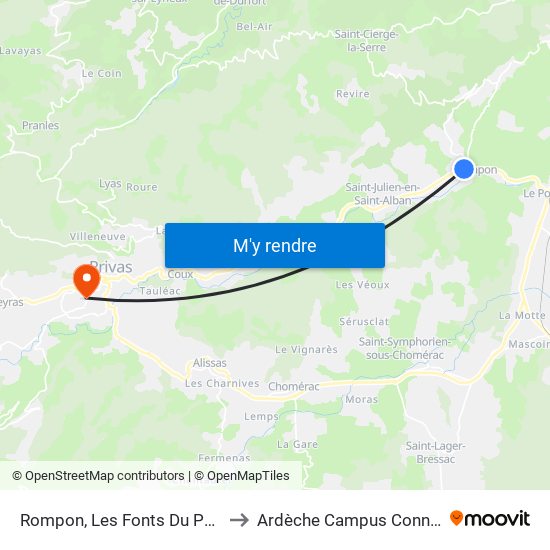 Rompon, Les Fonts Du Pouzin to Ardèche Campus Connecté map