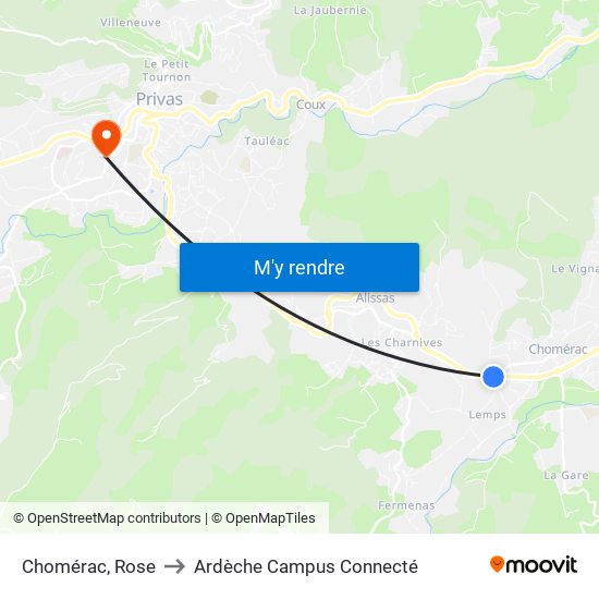 Chomérac, Rose to Ardèche Campus Connecté map