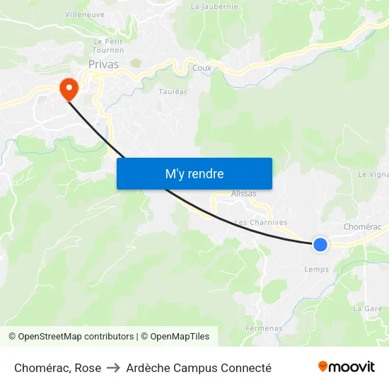 Chomérac, Rose to Ardèche Campus Connecté map