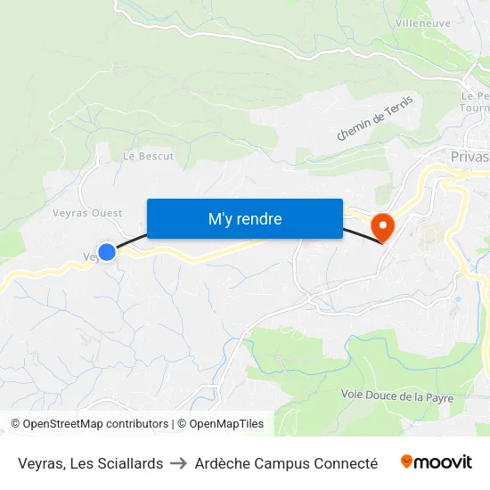 Veyras, Les Sciallards to Ardèche Campus Connecté map