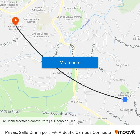 Privas, Salle Omnisport to Ardèche Campus Connecté map