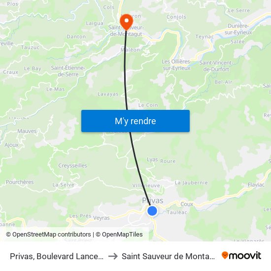Privas, Boulevard Lancelot to Saint Sauveur de Montagut map