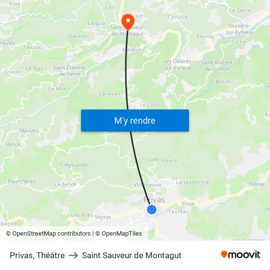 Privas, Théâtre to Saint Sauveur de Montagut map