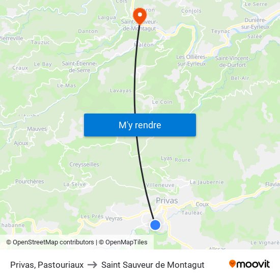 Privas, Pastouriaux to Saint Sauveur de Montagut map