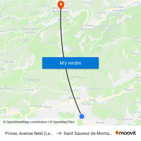 Privas, Avenue Néel (Labo) to Saint Sauveur de Montagut map