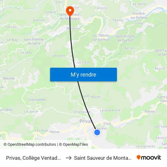 Privas, Collège Ventadour to Saint Sauveur de Montagut map
