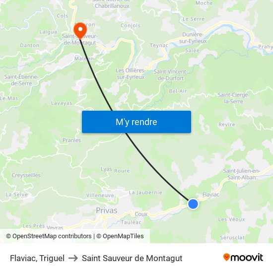 Flaviac, Triguel to Saint Sauveur de Montagut map