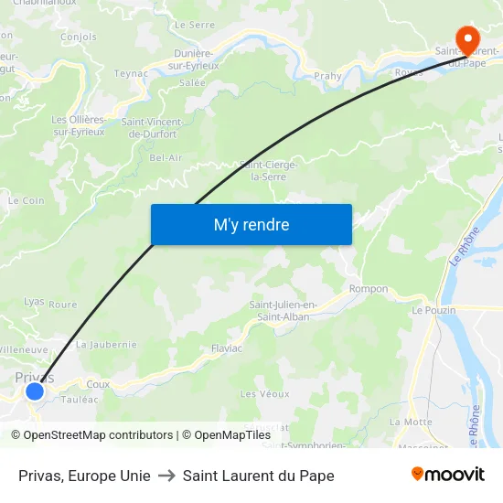 Privas, Europe Unie to Saint Laurent du Pape map