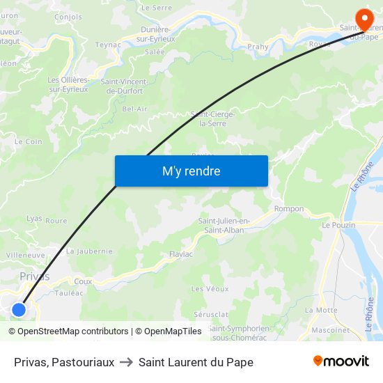 Privas, Pastouriaux to Saint Laurent du Pape map