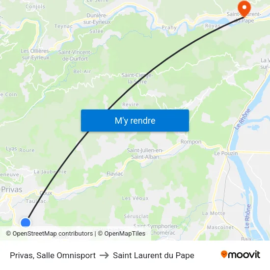 Privas, Salle Omnisport to Saint Laurent du Pape map