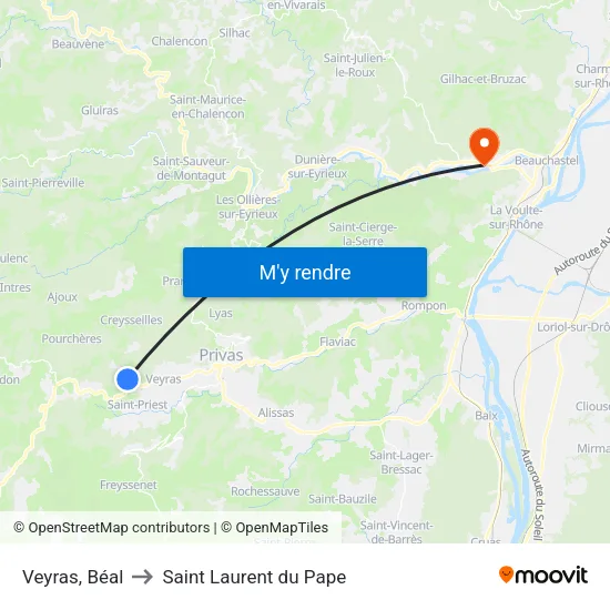 Veyras, Béal to Saint Laurent du Pape map