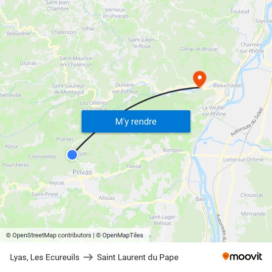 Lyas, Les Ecureuils to Saint Laurent du Pape map